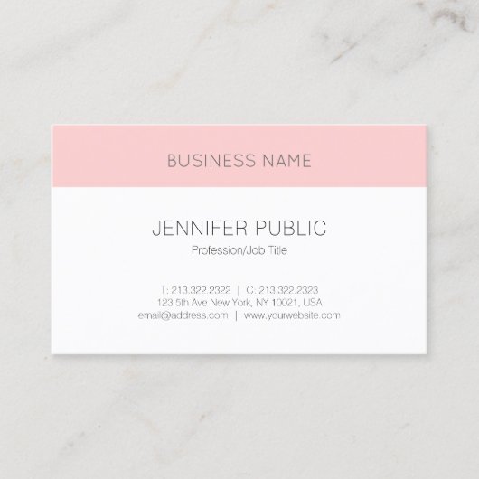 Aangepaste Blush Pink White Modern Elegant Sjabloo Visitekaartje (Voorkant)