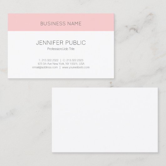 Aangepaste Blush Pink White Modern Elegant Sjabloo Visitekaartje (Voorkant / Achterkant)