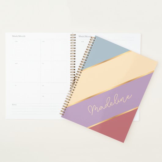 Aangepaste Blush Roze Blauw Violet Gouden Strepen  Planner (Display)