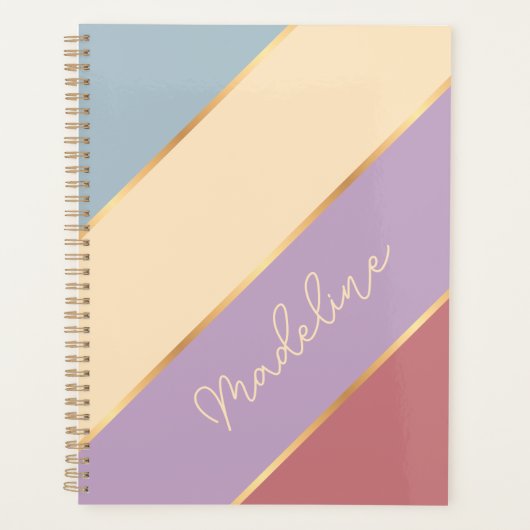 Aangepaste Blush Roze Blauw Violet Gouden Strepen  Planner (Voorkant)