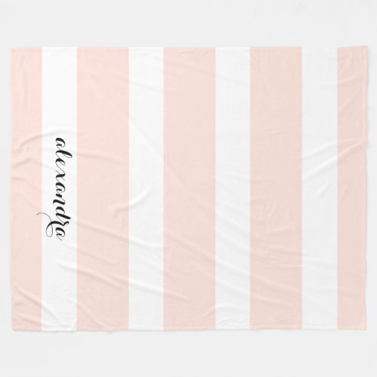 Aangepaste Blush roze en witte strepen Fleece Deken (Voorkant (Horizontaal))