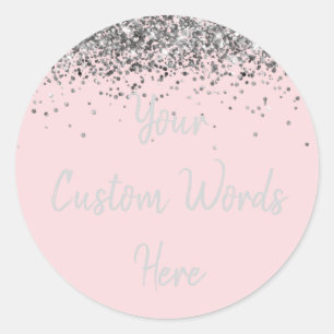 Aangepaste Blush Roze en Zilveren Verjaardagsfeest Ronde Sticker