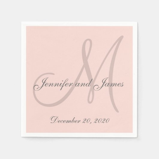 Aangepaste Blush Roze Gekleurde Monogram Papieren Servetten (Voorkant)