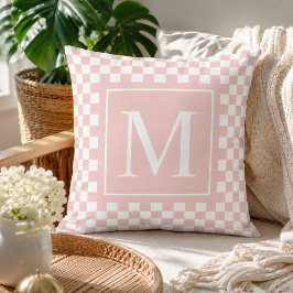 Aangepaste Blush Roze Geruite Monogram Kussen