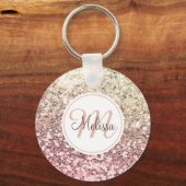 Aangepaste Blush roze glitter Unicorn Monogramnaam Sleutelhanger (Voorkant)