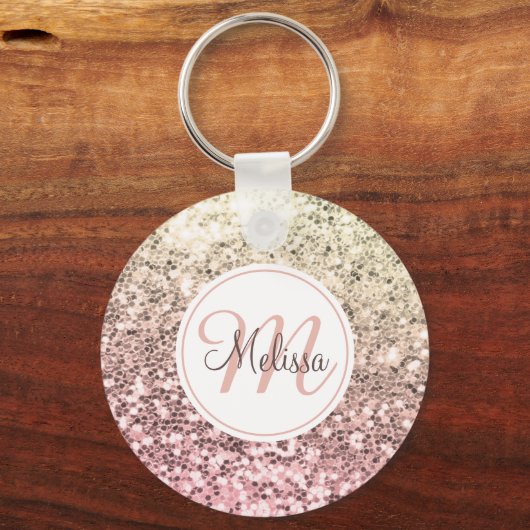 Aangepaste Blush roze glitter Unicorn Monogramnaam Sleutelhanger (Voorkant)