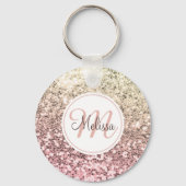 Aangepaste Blush roze glitter Unicorn Monogramnaam Sleutelhanger (Achterkant)