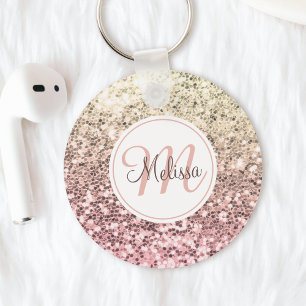 Aangepaste Blush roze glitter Unicorn Monogramnaam Sleutelhanger