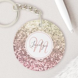 Aangepaste Blush roze glitter Unicorn Monogramnaam Sleutelhanger