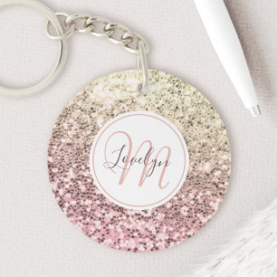 Aangepaste Blush roze glitter Unicorn Monogramnaam Sleutelhanger