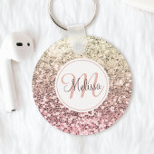 Aangepaste Blush roze glitter Unicorn Monogramnaam Sleutelhanger