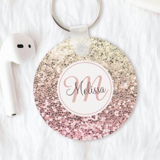 Aangepaste Blush roze glitter Unicorn Monogramnaam Sleutelhanger