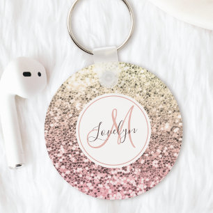 Aangepaste Blush roze glitter Unicorn Monogramnaam Sleutelhanger