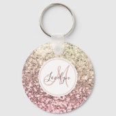 Aangepaste Blush roze glitter Unicorn Monogramnaam Sleutelhanger (Voorkant)