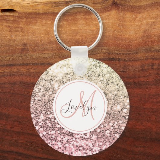 Aangepaste Blush roze glitter Unicorn Monogramnaam Sleutelhanger (Voorkant)