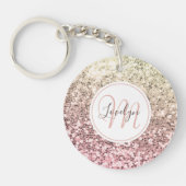 Aangepaste Blush roze glitter Unicorn Monogramnaam Sleutelhanger (Voorkant)