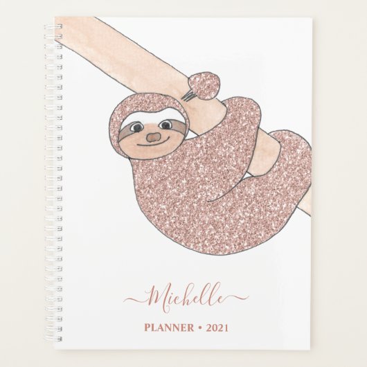 Aangepaste Blush roze glittersleuf Planner (Voorkant)