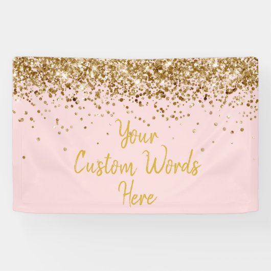 Aangepaste Blush Roze Gouden Verjaardagsfeestje Fo Spandoek (Horizontaal)