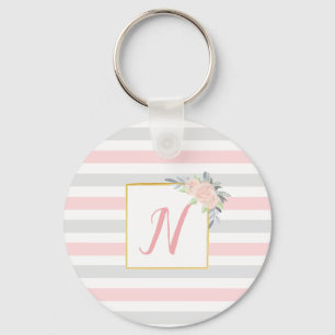 Aangepaste Blush roze & grijze Floral Sleutelhanger