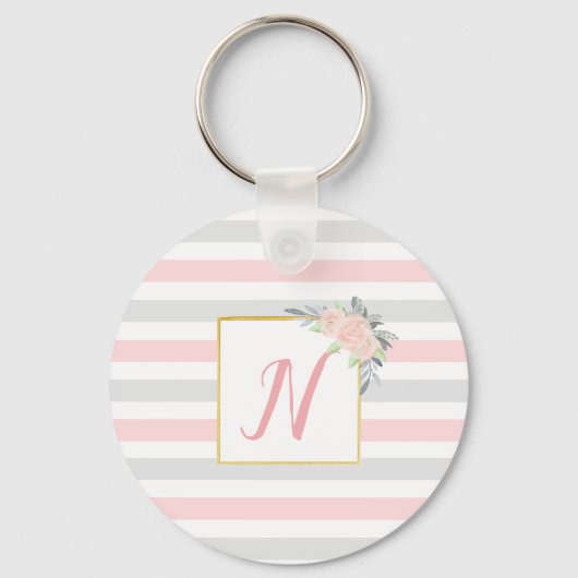 Aangepaste Blush roze & grijze Floral Sleutelhanger (Voorkant)