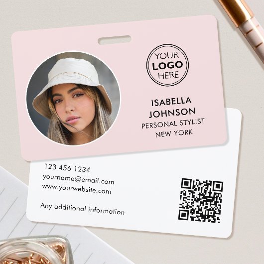 Aangepaste Blush Roze ID-badge Moderne Ronde Foto Badge