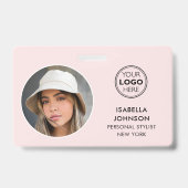 Aangepaste Blush Roze ID-badge Moderne Ronde Foto Badge (Voorzijde)