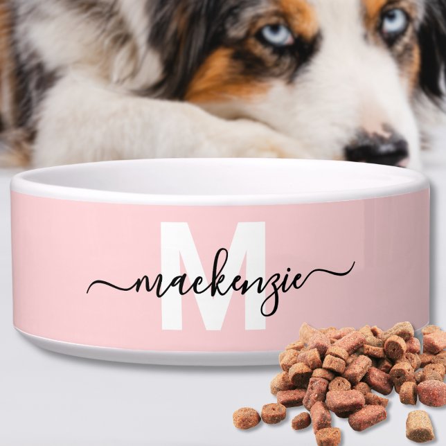 Aangepaste Blush Roze Naam Pet Voerbakje (Custom Blush Pink Name Pet Bowl)