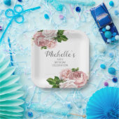 Aangepaste Blush roze Waterverf Floral Birthday Papieren Bordje (Feest)