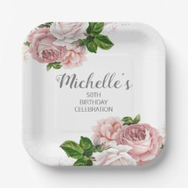 Aangepaste Blush roze Waterverf Floral Birthday Papieren Bordje