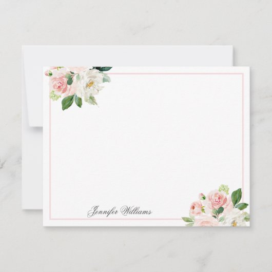Aangepaste Blush roze Waterverf Floral Notitiekaartje (Voorkant)