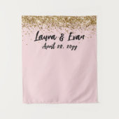 Aangepaste Blush Zwart & Goud Wedding Photo Booth  Wandkleed (Voorkant)