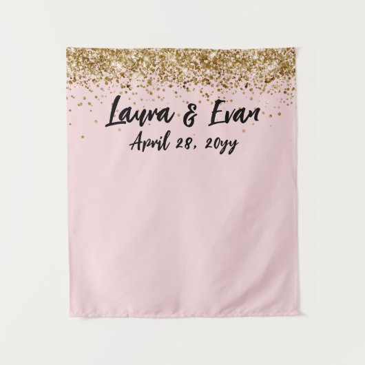 Aangepaste Blush Zwart & Goud Wedding Photo Booth  Wandkleed (Voorkant)