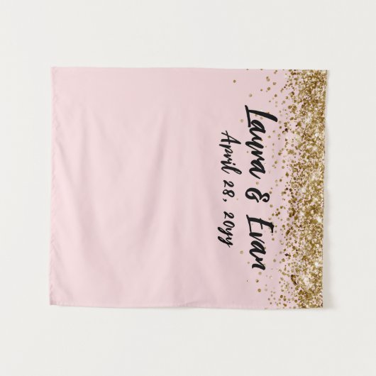 Aangepaste Blush Zwart & Goud Wedding Photo Booth  Wandkleed (Voorkant (horizontaal))