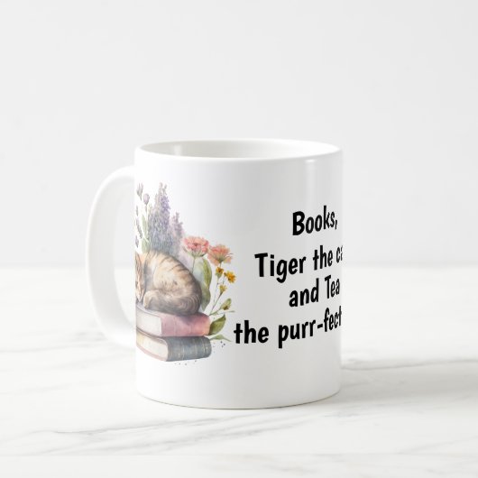 Aangepaste boek liefhebbers, kat liefhebber en kof koffiemok (Voorkant links)