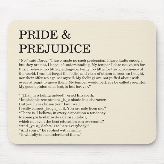 Aangepaste boeking Jane Austen Eenvoudige tekst Muismat (Voorkant)