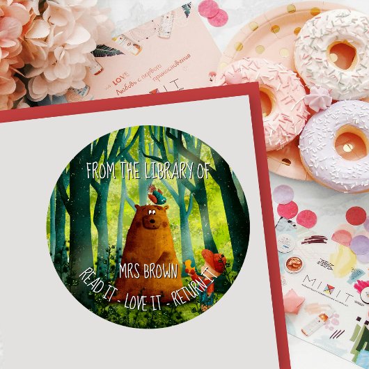 Aangepaste Boekplaat met Knuffel Beer | Gepersonal Ronde Sticker