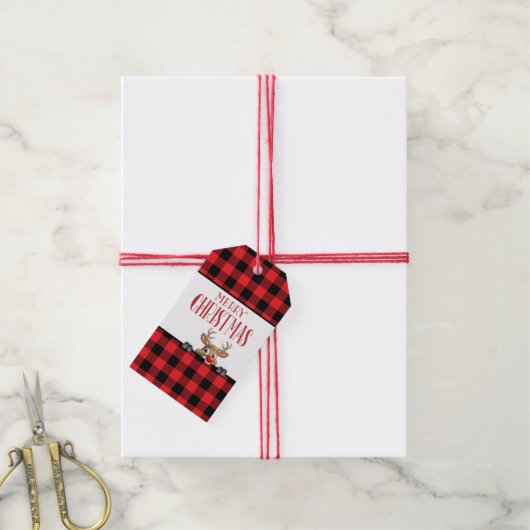 Aangepaste Boerderij Rood Zwart Buffalo Check Plai Cadeaulabel (Met Touw)