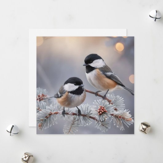 Aangepaste boetiek Winter Chickadee Holiday Kaart (Voorkant / Achterkant in situ)