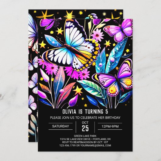 Aangepaste Bohemian Vibrant Butterfly Verjaardag Kaart (Voorkant / Achterkant)