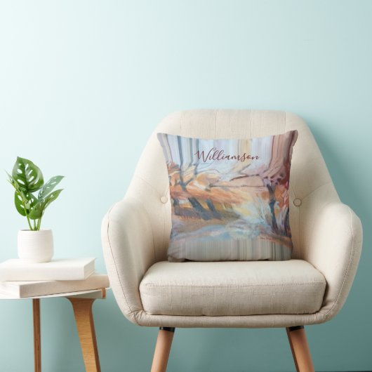 Aangepaste Boho Aquarel Herfstbomen Strepen Aards Kussen (Stoel)