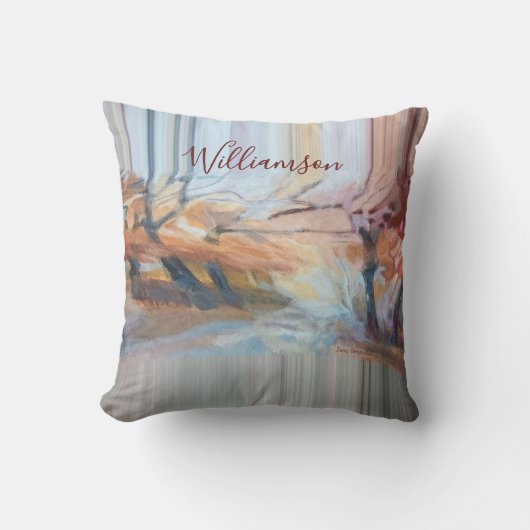 Aangepaste Boho Aquarel Herfstbomen Strepen Aards Kussen (Voorkant)