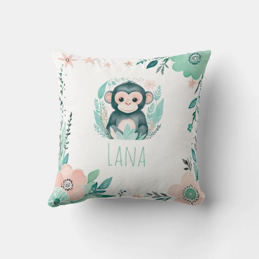 Aangepaste Boho Baby Apenkussen Pastel Groen Kussen (Achterkant)