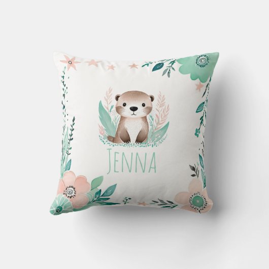 Aangepaste Boho Baby Otter Kussen Pastel Groen (Achterkant)