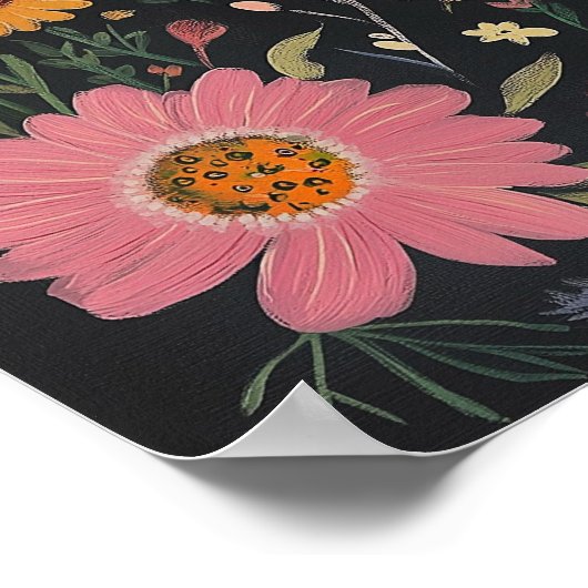 Aangepaste Boho Bloemen in Zwart - Quote of Naam t Poster (Hoek)