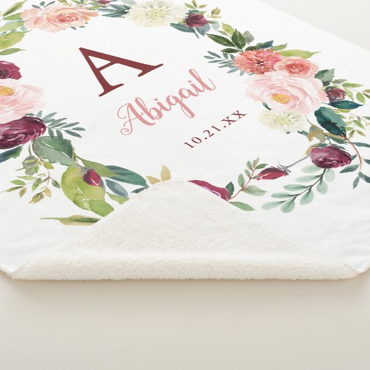 Aangepaste Boho Bloemenkrans Bourgogne Sherpa Deke Sherpa Deken (3/4)