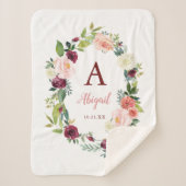 Aangepaste Boho Bloemenkrans Bourgogne Sherpa Deke Sherpa Deken (Voorkant)