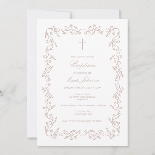 Aangepaste Boho bloemenmeisje Doop Uitnodiging (Voorkant)