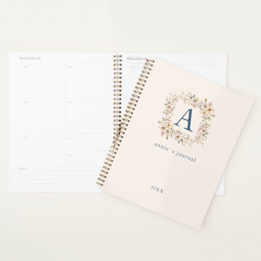 Aangepaste Boho Bloemige Monogram Beige Planner (Display)
