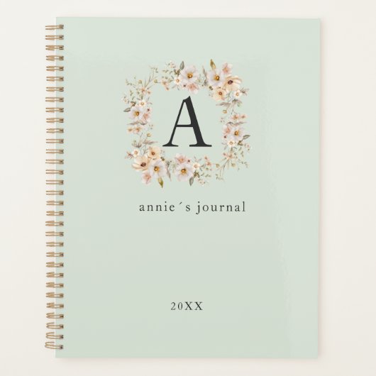 Aangepaste Boho Bloemige Monogram Groene Planner (Voorkant)