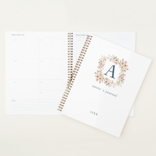 Aangepaste Boho Bloemige Monogram Wit Planner (Display)